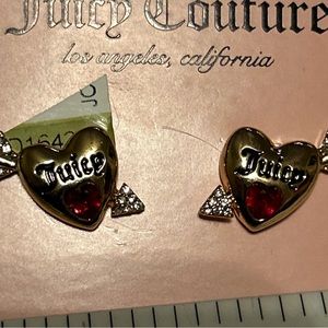 Juicy Couture Jewelry Gold Heart Pave Arrow Stud Earrings Red Rhinestones